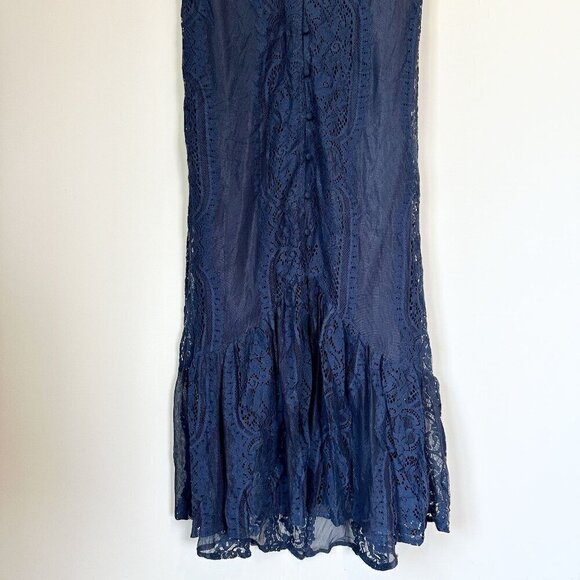 NWT Lulus Zahria Navy Blue Lace Button Front Midi Dress - Size Large - Picture 6 of 10